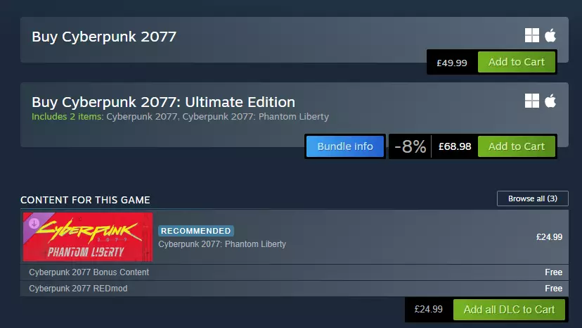So viel kostet Cyberpunk 2077 Ultimate Edition auf Steam, Valve
