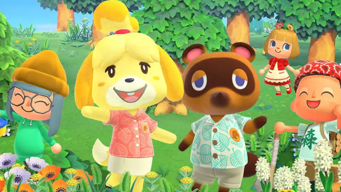 Das Bild zeigt Charaktere wie Isabelle und Tom Nook aus Animal Crossing: New Horizons